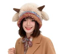 Sombrero de animal de felpa, ajuste elástico, cálido, con orejas de oveja, ajuste elástico para viajes, escuela, ciclismo, fotografía, niñas, mujeres, adolescentes y adultos, caqui