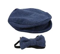 Sombrero de apoyo para fotografía de bebé, sombrero de caballero con gorra plana para niños, pajarita para fotografía de recién nacido para niños pequeños(Azul oscuro)