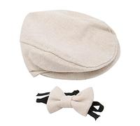 Sombrero de apoyo para fotografía de bebé, sombrero de caballero con gorra plana para niños, pajarita para fotografía de recién nacido para niños pequeños(Beige)