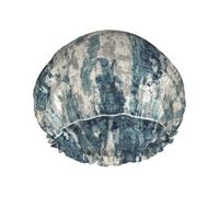 Sombrero de baño abstracto azul de doble capa para mujer para cubrir el cabello largo y grueso, gorro impermeable reutilizable