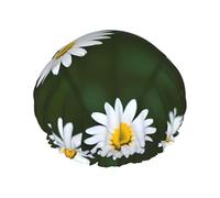 Sombrero de baño con diseño de margaritas blancas salvajes, sombrero de baño doble reutilizable, disfruta de una experiencia de baño más avanzada