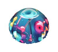 Sombrero de baño de doble capa con ilustración abstracta de ciencia química 3D para cubrir el cabello largo y grueso, gorro impermeable reutilizable