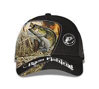 Sombrero De Béisbol Bass Fishing Fisherman Printed Custom Name with Largemouth Fish Flyfishing Gorras Beisbol Unisex Gorra De Béisbol para Correr Al Aire Libre, Viaje, Caza