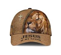 Sombrero De Béisbol Cree En Jesús. Cristianismo del León. Dios Es Mi Salvador. Marrón. Sombrero del Camionero Ajustable Mujer Visera Sombreros, para Senderismo, Cámping, Playa, 57-60cm