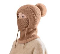 Sombrero de Bob Chica con bufanda integrada para mujer - Capucha de invierno con orejas y nariz, bufanda caliente gorra de skate, café, Talla única