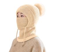 Sombrero de Bob Chica con bufanda integrada para mujer - Capucha de invierno con orejas y nariz, bufanda caliente gorra de skate, beige, Talla única