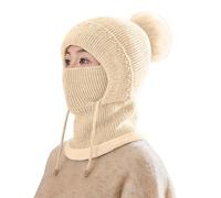 Sombrero de Bob Chica con bufanda integrada para mujer - Capucha de invierno con orejas y nariz, bufanda caliente gorra de skate, blanco, Talla única