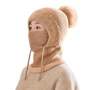 Sombrero de Bob Chica con bufanda integrada para mujer - Capucha de invierno con orejas y nariz, bufanda caliente gorra de skate, caqui, Talla única