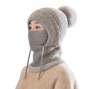 Sombrero de Bob Chica con bufanda integrada para mujer - Capucha de invierno con orejas y nariz, bufanda caliente gorra de skate, gris, Talla única