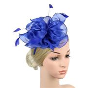 Sombrero de boda Diadema de malla con flores, diadema plumas for boda, tocado for cóctel, fiesta té(Blue2)