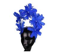 Sombrero De Boda Tocado elegante con plumas y flores for mujer, sombrero for la cabeza, tocado de red a moda for damas elegantes, for ocasiones especiales Para Mujeres(ROYAL BLUE)