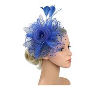 Sombrero De Boda Tocado for mujer, diadema for fiesta de té, boda, cóctel, malla, flores, plumas, pinza for el cabello Para Mujeres(Royal blue)