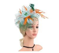Sombrero de boda Tocado vintage con plumas y flores for mujer, accesorio for el cabello for, diadema velo de malla floral for fiesta boda, horquilla(Green blue orange)