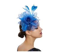 Sombrero de boda Tocado vintage con plumas y flores for mujer, accesorio for el cabello for, diadema velo de malla floral for fiesta boda, horquilla(Blue2)