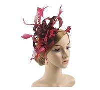 Sombrero De Boda Tocados Elegantes Con Flores For Mujer, Diadema, Sombrero, Plumas, Cinta, For Cóctel, Boda, Fiesta De Té Para Mujeres(Wine Red)