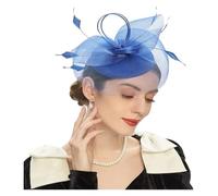 Sombrero de boda Tocados vintage for fiesta de té for mujer con diadema malla plumas y clip, tocados for novia boda(Blue2)