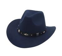 Sombrero de bolos con hebilla de cinturón estilo occidental Love Top Broadside Wide Brim Head Cowboy Dress Up Hats for Kostüm Damen (Navy One Size)