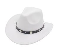 Sombrero de bolos con hebilla de cinturón estilo occidental Love Top Broadside Wide Brim Head Cowboy Dress Up Hats For Kostüm Damen (White One Size)