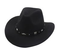 Sombrero de bolos con hebilla de cinturón estilo occidental Love Top Broadside Wide Brim Head Cowboy Dress Up Hats for Sing, Negro , Talla única