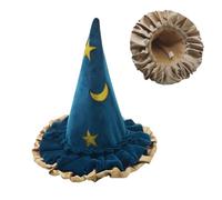 Sombrero de bruja azul | Sombrero de bruja de ala ancha para mujer - Sombrero de mago de ala ancha con patrón de luna para mujer, sombrero puntiagudo azul de moda para