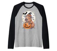 Sombrero de Bruja Capibara de Halloween Calabaza Espeluznante Camiseta Manga Raglan