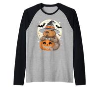 Sombrero de Bruja Capibara de Halloween Calabaza Espeluznante Camiseta Manga Raglan