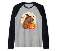 Sombrero de Bruja Capibara de Halloween Calabaza Espeluznante Camiseta Manga Raglan