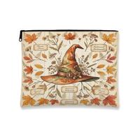 Sombrero de bruja con cita botánica de otoño, bolsa de maquillaje de