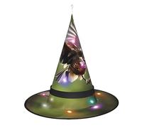 Sombrero de bruja con estampado salvaje volador, sombreros de bruja de Halloween con luz LED, decoración de fiesta de cosplay