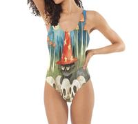Sombrero De Bruja CráNeos Bosque MíStico Bañadores de Mujer Traje de Ropa de Baño una Pieza Monokini Bikini para Chica Adolescente