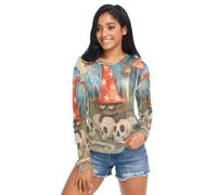 Sombrero De Bruja CráNeos Bosque MíStico Mujer Mangas Largas Blusa Sexy Camiseta Transparente Mesh Tops T-Shirt Pullover