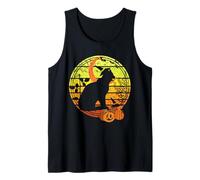Sombrero de Bruja de Gato Aterrador de Calabazas de Halloween Vintage y Puesta de Sol de Luna Camiseta sin Mangas