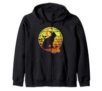 Sombrero de Bruja de Gato Aterrador de Calabazas de Halloween Vintage y Puesta de Sol de Luna Sudadera con Capucha