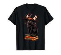 Sombrero de Bruja de Gato Negro de Halloween aquí para los maullidos Boos Camiseta