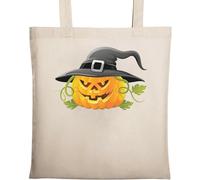 Sombrero de bruja de Halloween, calabaza, lindo arte, natural, ecológico, bolsa de mano, de algodón, color beige, beige, Talla única