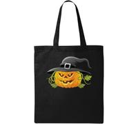 Sombrero de bruja de Halloween, calabaza, lindo arte, natural, ecológico, bolsa de mano, de algodón, color negro, Black, Talla única
