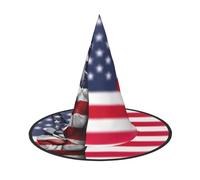 Sombrero de bruja de Halloween con estampado de bandera de Estados Unidos y paz hippie, sombrero de espiga plegable, adecuado para Halloween, carnaval, bailes de máscaras, accesorios de disfraz de