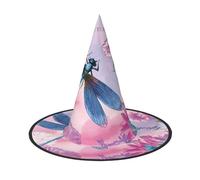 Sombrero de bruja de Halloween con flor rosa y libélula azul para adultos, accesorio de disfraz festivo para fiestas, bailes de máscaras, cosplay y carnaval