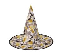 Sombrero de bruja de Halloween con flores amarillas y grises para adultos, accesorio de disfraz festivo para fiestas, bailes de máscaras, cosplay y carnaval