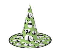 Sombrero de bruja de panda con fondo verde para adultos, accesorio festivo para fiestas, bailes de máscaras, cosplay y carnaval