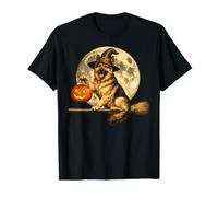 Sombrero de Bruja de Pastor alemán Jack O Lantern Moon Broomstick Camiseta