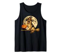 Sombrero de Bruja de Pastor alemán Jack O Lantern Moon Broomstick Camiseta sin Mangas