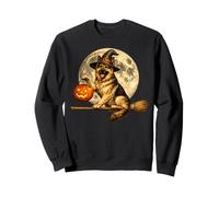 Sombrero de Bruja de Pastor alemán Jack O Lantern Moon Broomstick Sudadera
