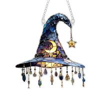 Sombrero de bruja de vidrieras para colgar, decoración temática de Halloween