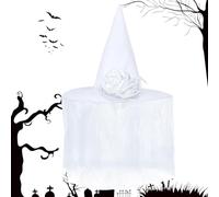 Sombrero de bruja, diademas blancas, sombreros de bruja para mujer, sombrero de bruja de novia de Halloween, sombreros de bruja blancos con velo accesorios de flores, disfraz de bruja para mujeres y