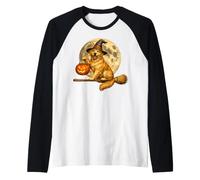 Sombrero de Bruja Golden Retriever Jack O Lantern Moon Broomstick Camiseta Manga Raglan