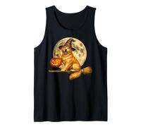 Sombrero de Bruja Golden Retriever Jack O Lantern Moon Broomstick Camiseta sin Mangas