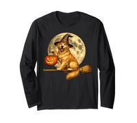 Sombrero de Bruja Golden Retriever Jack O Lantern Moon Broomstick Manga Larga