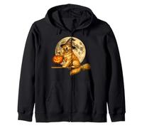 Sombrero de Bruja Golden Retriever Jack O Lantern Moon Broomstick Sudadera con Capucha