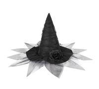Sombrero de bruja gótico de 68 x 34 cm con gasa y flor artificial para mujer, ideal para Halloween, cosplay y fiestas. Sombreros de bruja negros para mujer mago.